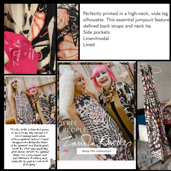 Free People 🤍 Zandra Rhodes Collab Jumpsuit XS (S/M) - Picture 3 of 16